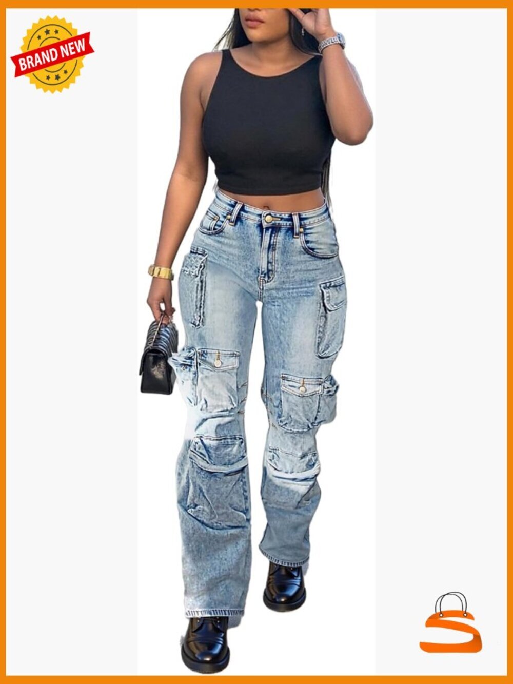 Y2K Baggy Straight Wide Leg Cargo Jeans High Waisted Streetwear